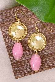 Pink Murano Glass & Vintage Disc Drop Earrings - GF