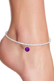 Amethyst Beaded Round Charm Anklet - SF