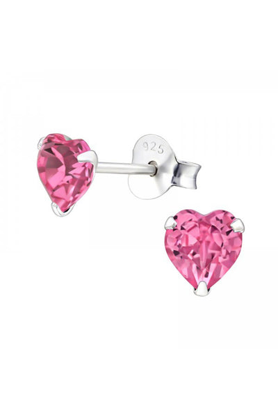 Sterling Silver Heart Ear Studs With Genuine Crystals - SS