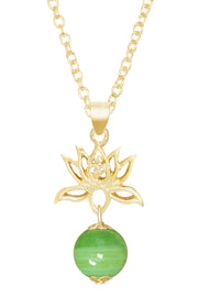 Green Murano Glass & Lotus Pendant Necklace - GF