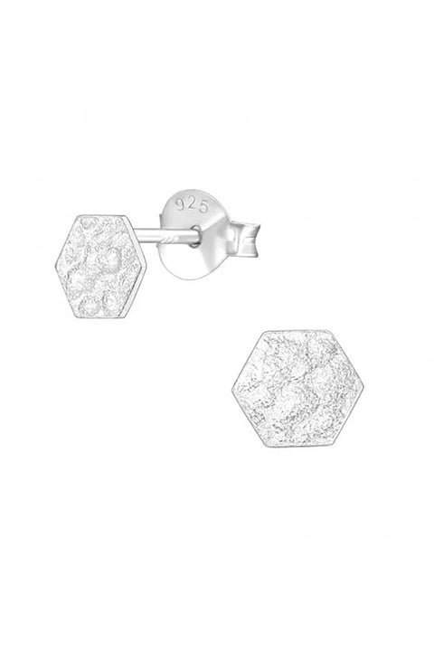 Sterling Silver Hexagon Ear Studs - SS