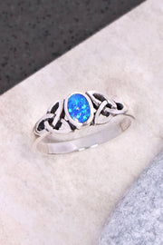 Blue Created Opal & Sterling Silver Celtic Ring - SS