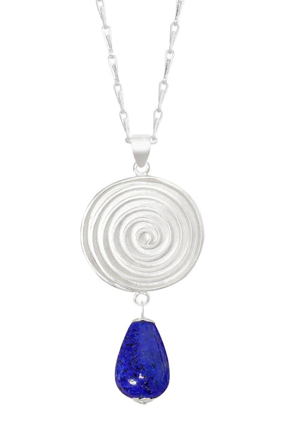 Lapis & Swirl Disc Pendant Necklace - SF