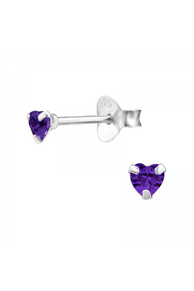 Sterling Silver Heart 3mm Ear Studs With Cubic Zirconia - SS