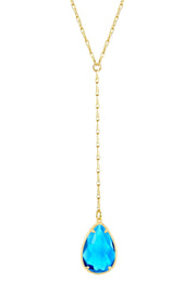 Swiss Blue Crystal Pear Cut Y Necklace - GF