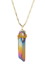 Rainbow Titanium Quartz Prism Pendant Necklace - GF