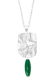 Green Murano Glass & Wave Textured Pendant Necklace - SF