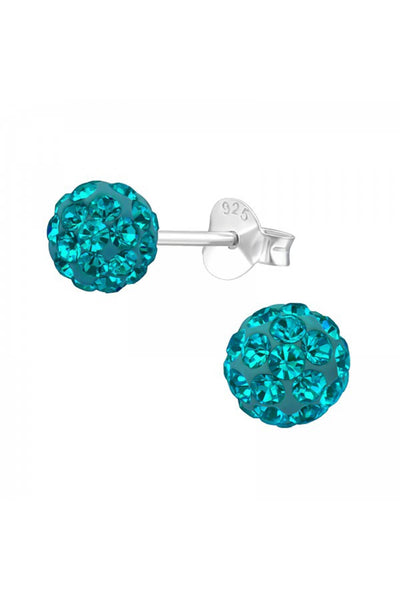 Sterling Silver Ball Ear Studs With Crystal - SS