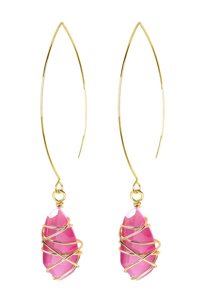 Pink Cat's Eye Wire Wrapped Threader Earrings - GF