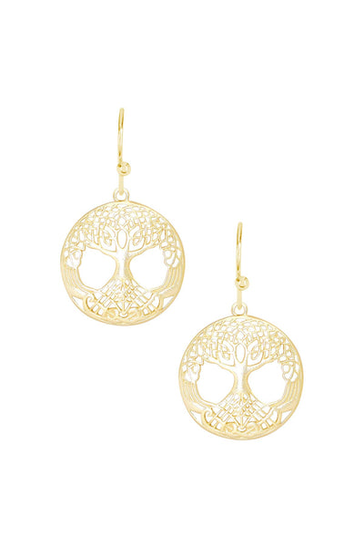 14k Gold Plated Tree Of Life Drop Earrings - GF