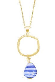 Blue Murano Glass & Freeform Pendant Necklace - GF