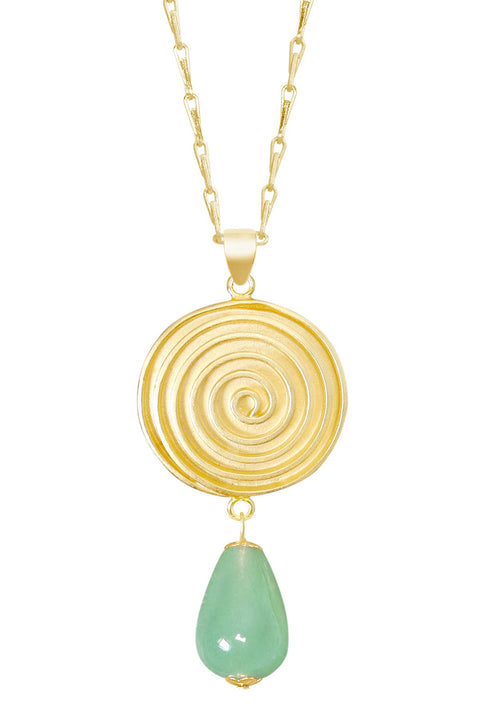 Green Aventurine & Swirl Disc Pendant Necklace - GF