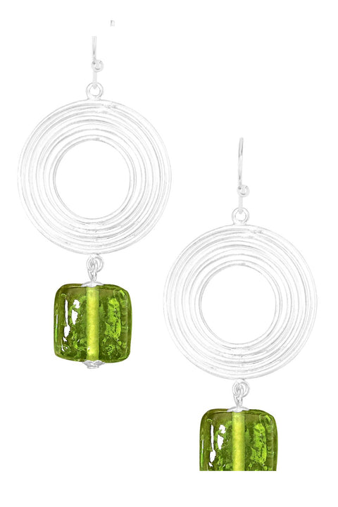 Peridot Murano Glass & Swirl Disc Drop Earrings - SF