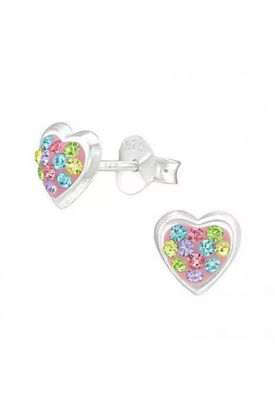 Sterling Silver Heart Ear Studs With Crystal - SS