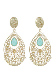 Amazonite Crystal Filigree Statement Earrings In Gold - GF