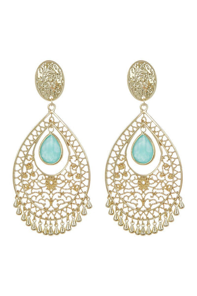 Amazonite Crystal Filigree Statement Earrings In Gold - GF