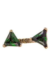 Raw Brass & Emerald Crystal Trio Ring - BR