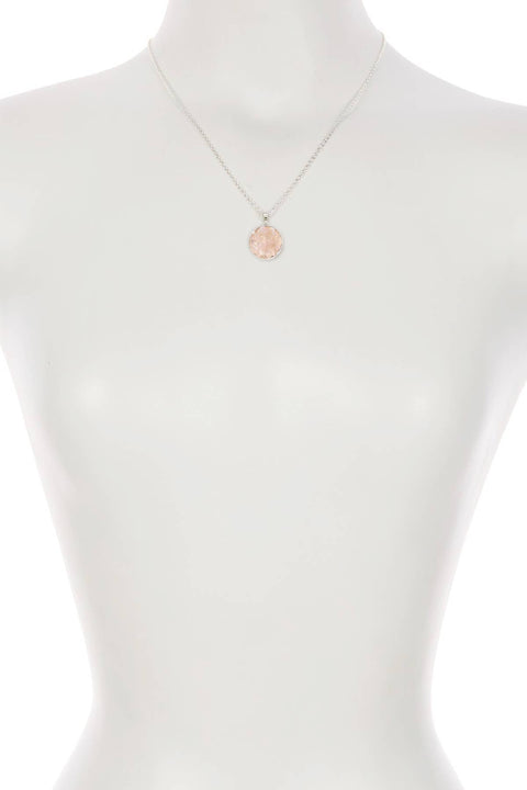 Rose Quartz Round Shaped Pendant Necklace - SF