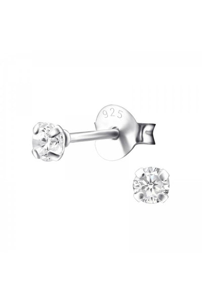 Sterling Silver Round 3mm Ear Studs With Cubic Zirconia - SS