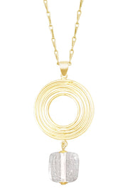 Clear Murano Glass & Swirl Disc Pendant Necklace - GF