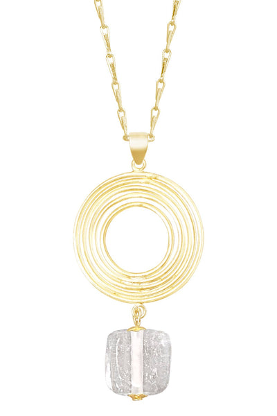 Clear Murano Glass & Swirl Disc Pendant Necklace - GF