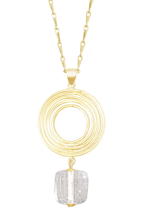 Clear Murano Glass & Swirl Disc Pendant Necklace - GF