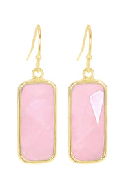 Rose Quartz Rectangle Earrings - GF