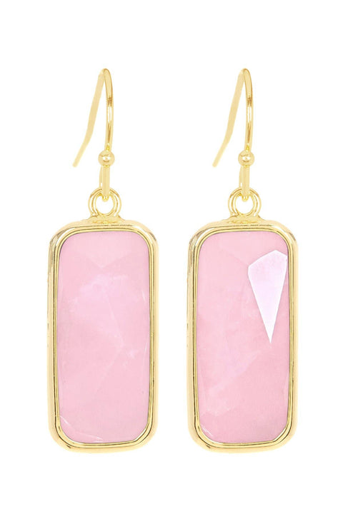 Rose Quartz Rectangle Earrings - GF