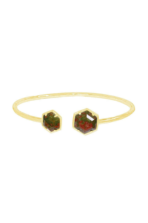 Unakite Hexagon Cuff Bracelet - GF