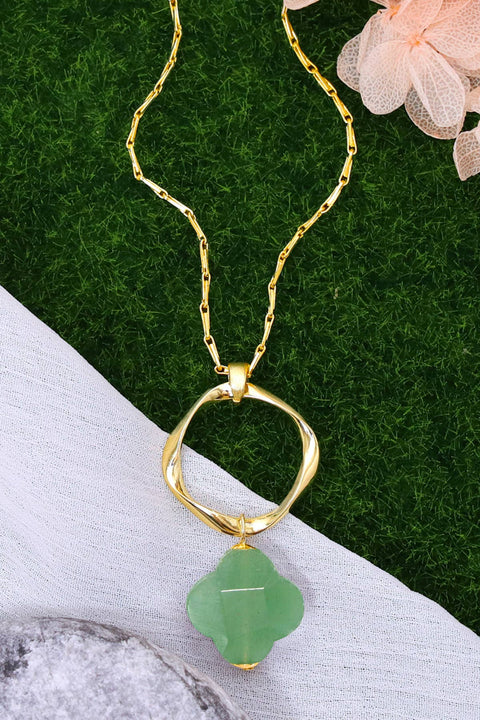 Green Aventurine & Freeform Hoop Pendant Necklace - GF