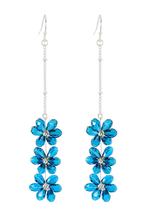 Blue Austrian Crystal Flower Bloom Drop Earrings - SF