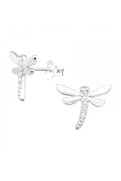 Sterling Silver Dragonfly Ear Studs With Cubic Zirconia - SS