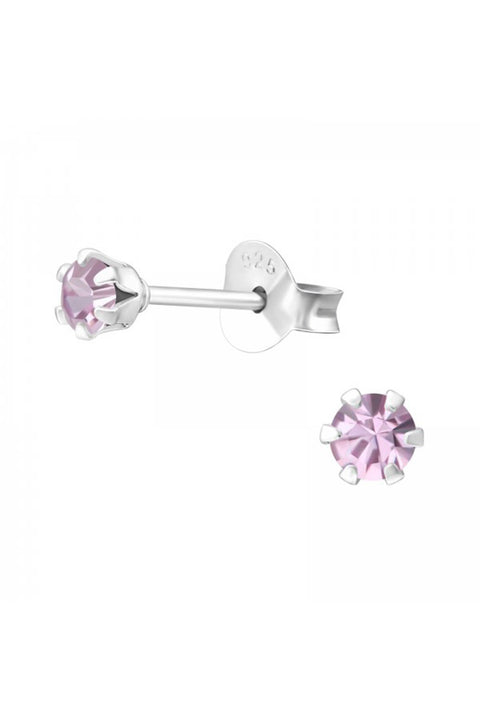 Sterling Silver Round 3mm Ear Studs With Crystals - SS