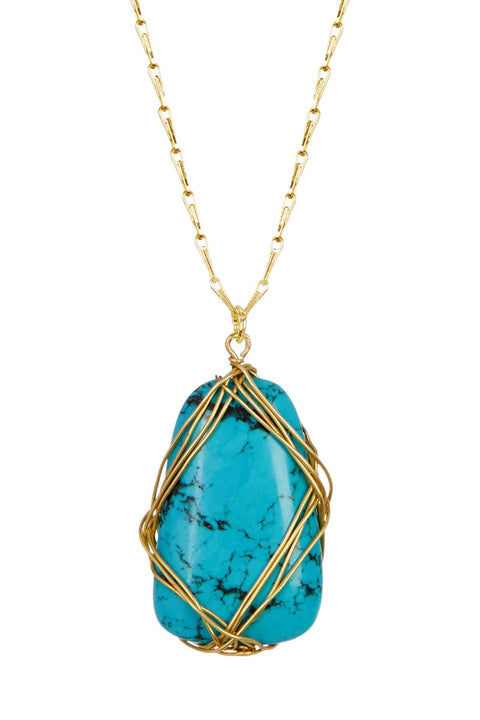 Turquoise Hand Wrapped Pendant Necklace - GF