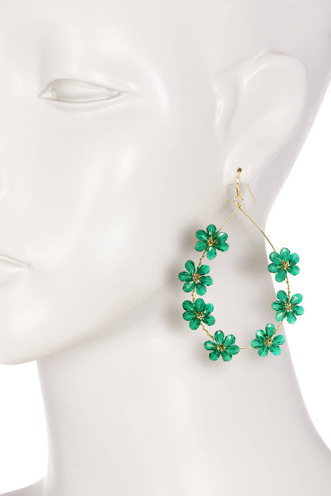 Emerald Austrian Crystal Flower Bloom Drop Earrings - GF