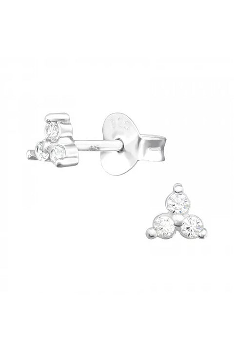 Sterling Silver Flower Ear Studs With Cubic Zirconia - SS