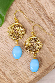 Blue Murano Glass With Sun & Moon Drop Earrings - GF