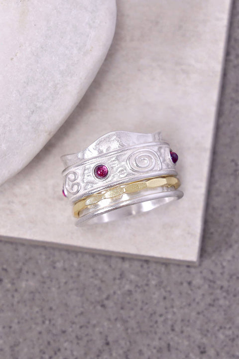 Amethyst Wave Edge Spinner Ring - SF