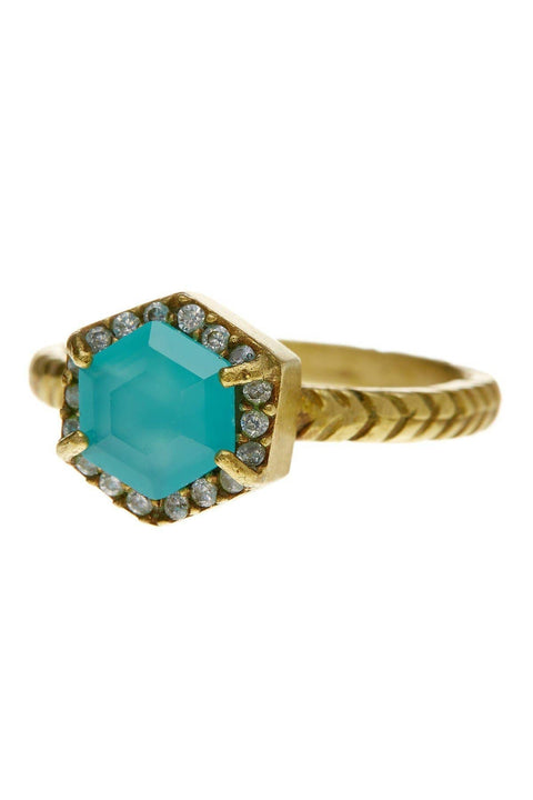 Raw Brass & Crystal Octagon Ring - BR