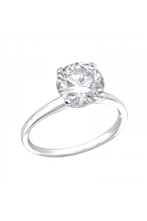 Sterling Silver Solitaire Ring With CZ - SS