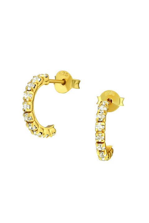 Sterling Silver Semi Hoops Ear Studs With Crystal - VM