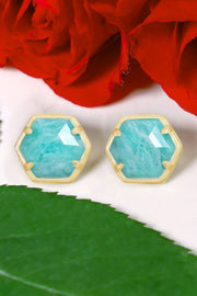 Amazonite Hexagon Post Earrings - GF