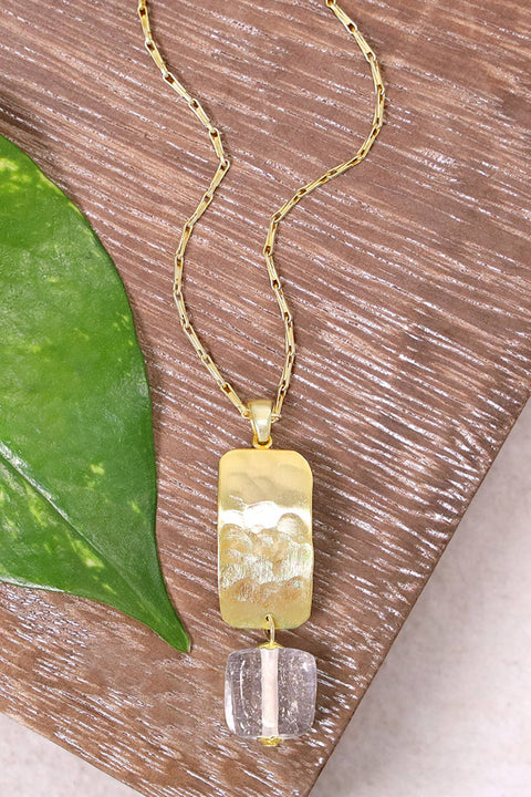 Clear Murano Glass & Hammered Rectangle Necklace - GF