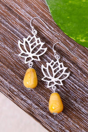 Crazy Lace Agate & Lotus Drop Earrings - SF