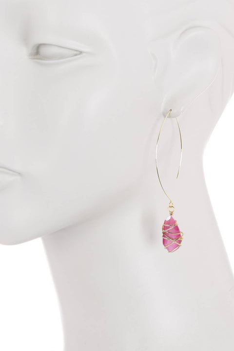 Pink Cat's Eye Wire Wrapped Threader Earrings - GF