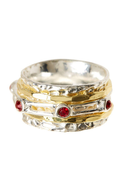 Garnet Crystal Two Tone Spinner Ring - SF