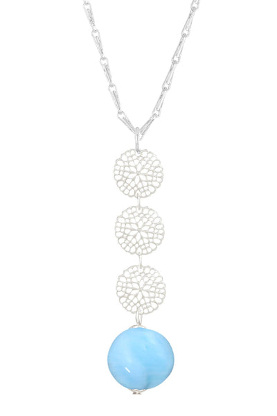 Blue Murano Glass & Daisy Disc Pendant Necklace - SF