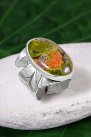 Unakite Open Leaf Statement Ring - SF