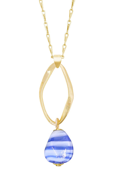 Blue Murano Glass & Freeform Hoop Pendant Necklace - GF