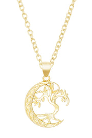 14k Gold Plated Moon & Tree Drop Pendant Necklace - GF